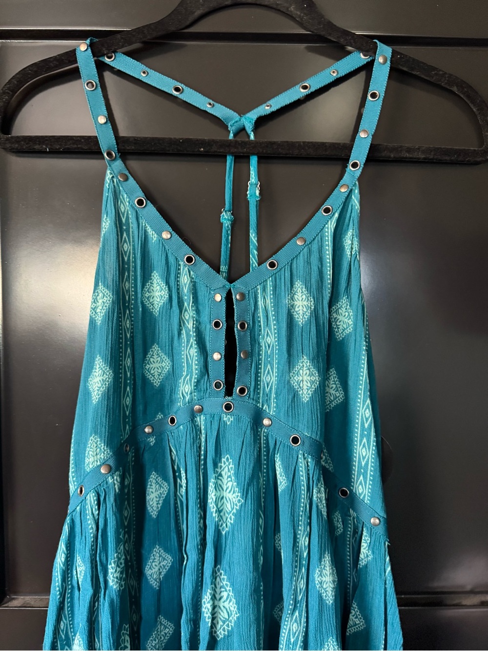 Teal Patterned Sleeveless Tank